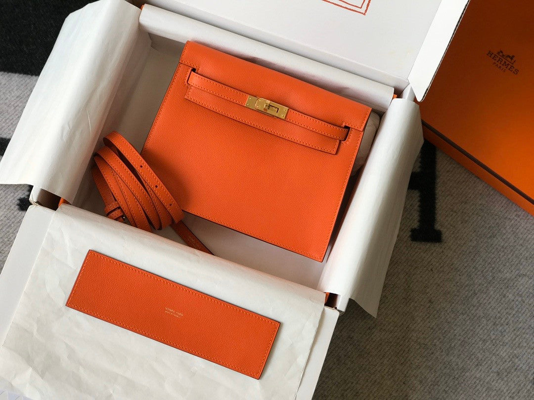 Hermes Orange Kelly Danse Bag Evercolour Leather Gold Hardware