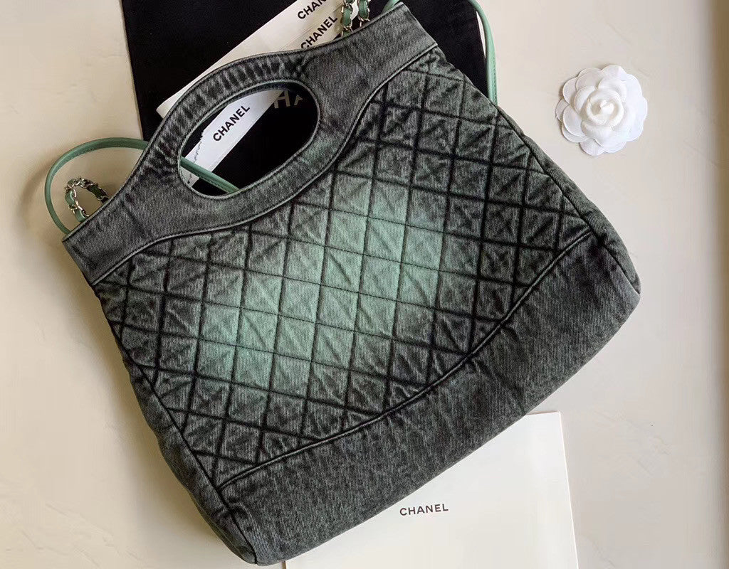 CHANEL 31 Large Denim Shopping Bag Green