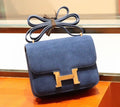 Hermes  Constance Veau Doblis Suede R2 Blue Agate  19cm