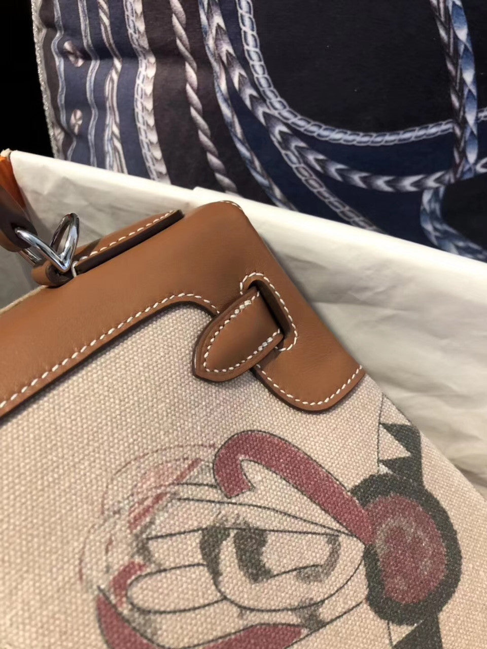 Hermes  Amazone Kelly Bag Barenia Horse Print Toile PHW 32 cm