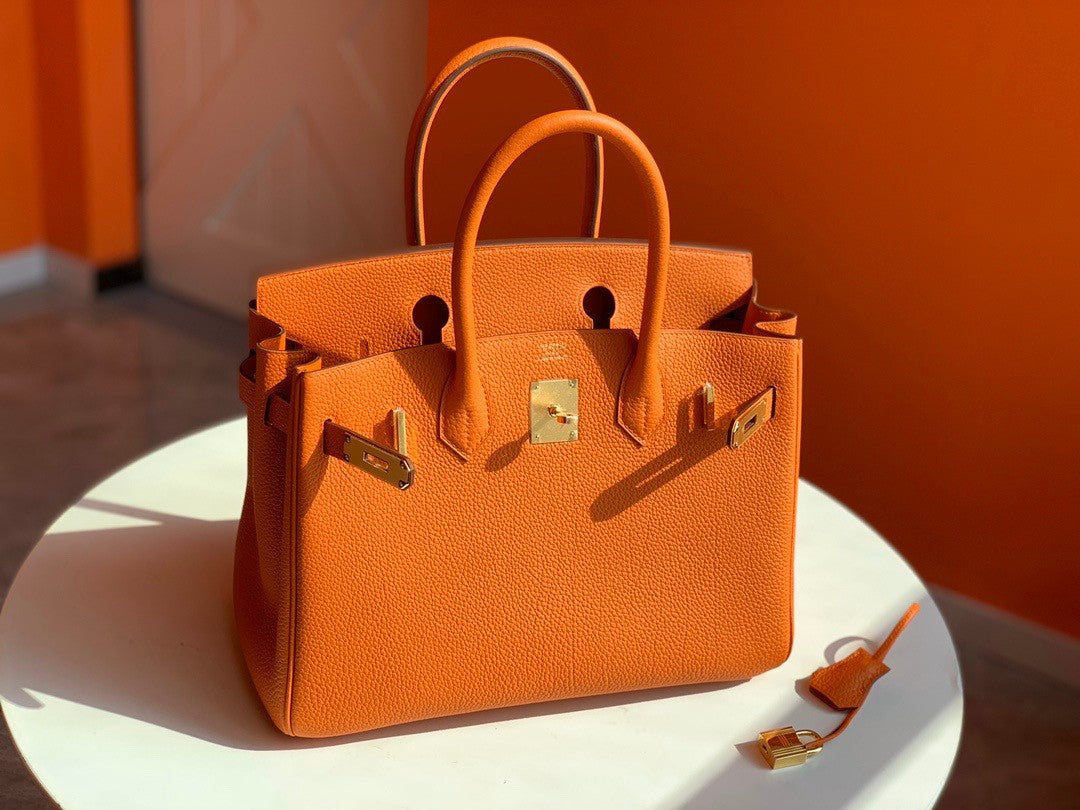 Hermes Orange Birkin Bag 30cm Togo Leather Gold Hardware