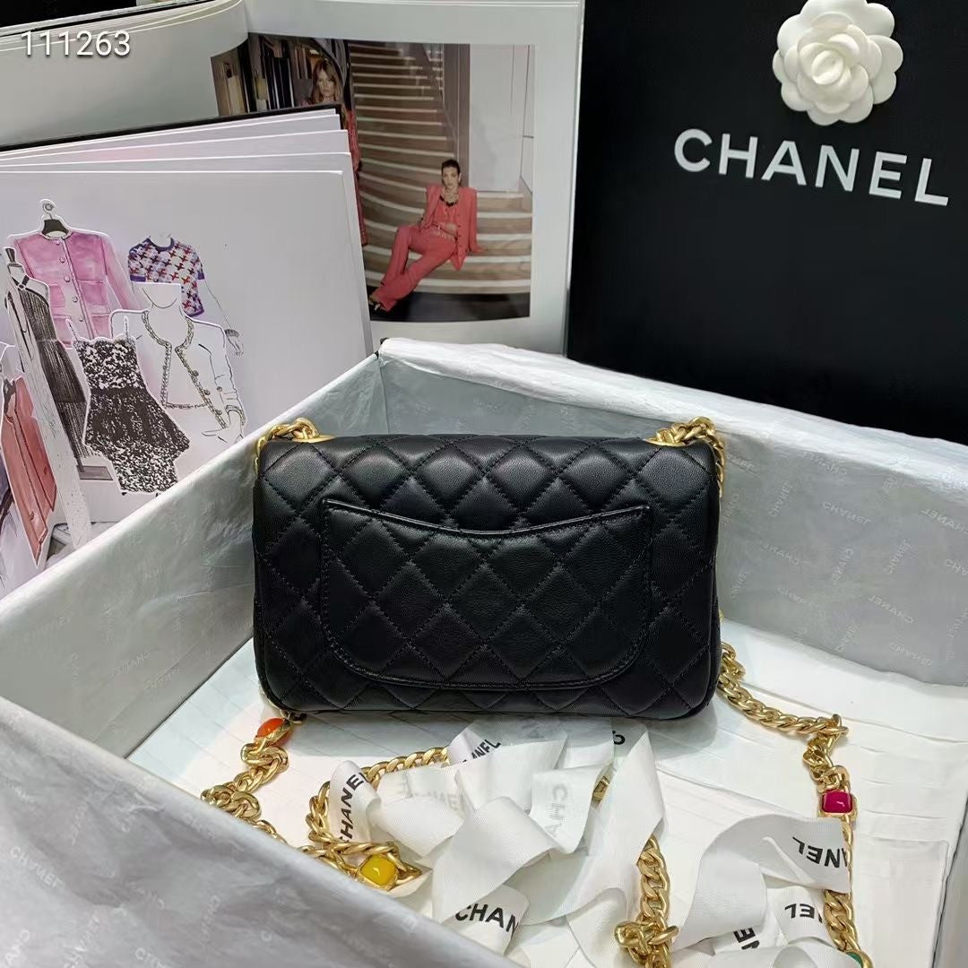 Chanel Flap Bag with  Resin & Gold-Tone Metal Black Small
