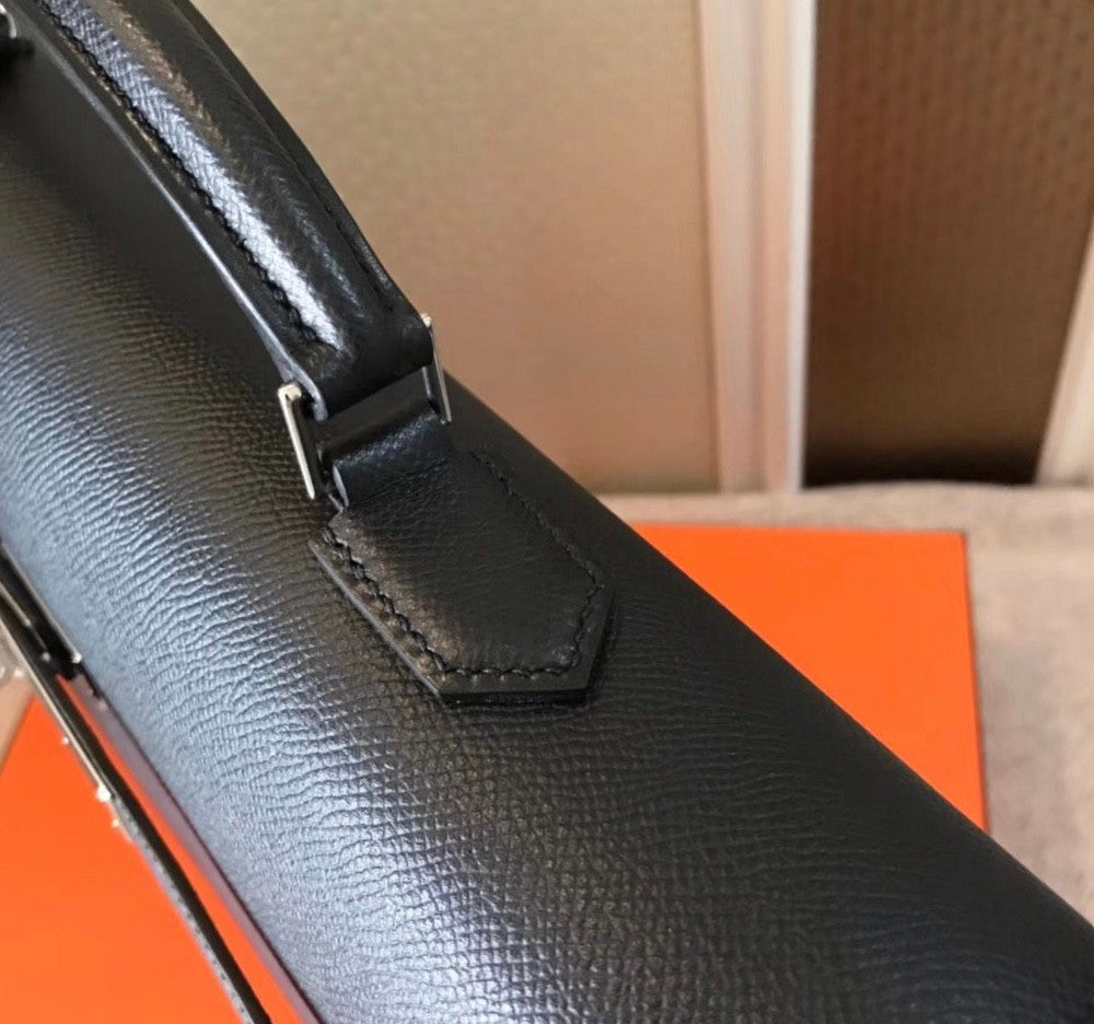 Hermes Kelly Depeche 38 Briefcase in Black with Palladium Hardware