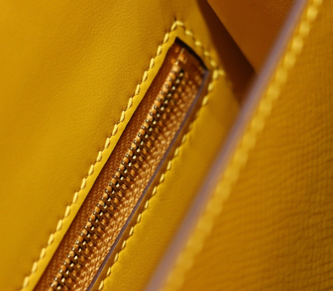 Hermes 9D Jaune Ambre Gold  Constance 24 Epsom bag with Gold Hardwares