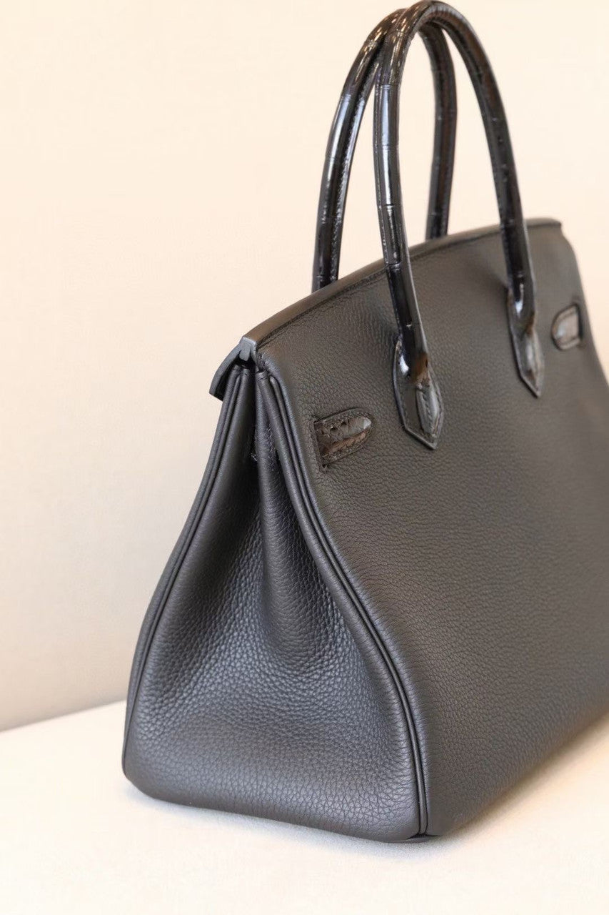 Hermès Black Niloticus Crocodile /Togo Birkin Touch 25cm Palladium Hardware