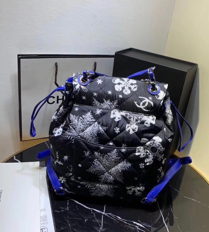 Chanel Printed Canvas  Backpack  Black