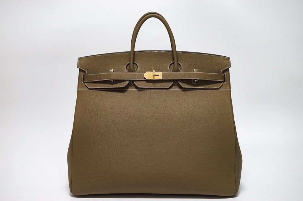 Hermes Etoupe Clemence Leather Gold Hardware Birkin 50 Bag