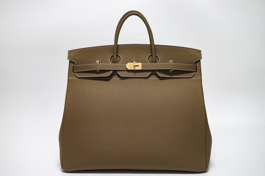Hermes Etoupe Clemence Leather Gold Hardware Birkin 50 Bag