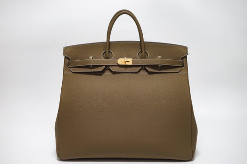 Hermes Etoupe Clemence Leather Gold Hardware Birkin 50 Bag