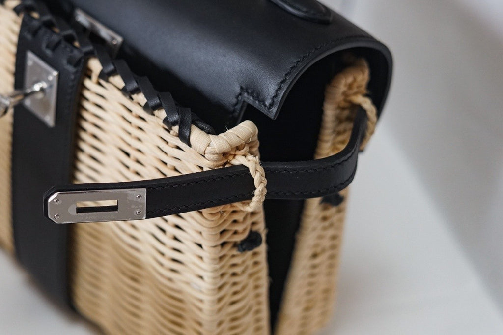 HERMES KELLY 20 MINI PICNIC BLACK SWIFT PALLADIUM HARDWARE