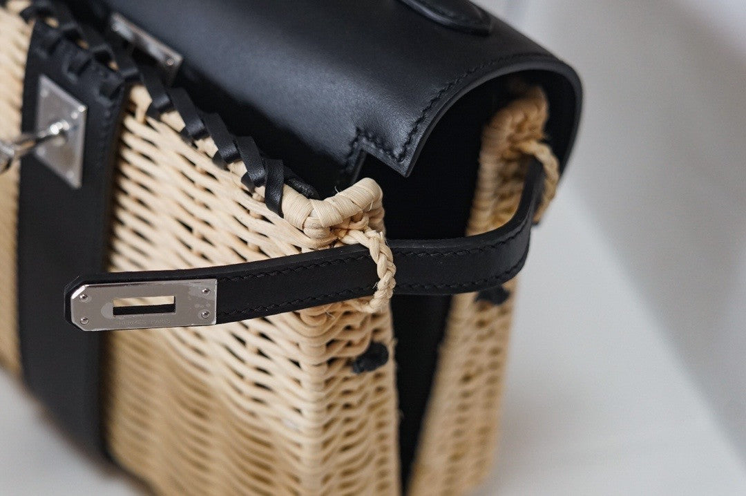 HERMES KELLY 20 MINI PICNIC BLACK SWIFT PALLADIUM HARDWARE