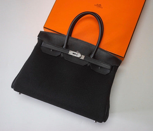 HERMÈS LIMITED EDITION BLACKSWIFT LEATHER & WOOL FELT BIRKIN 35 WITH PHW