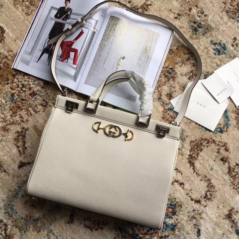 Gucci Zumi grainy leather medium top handle bag White