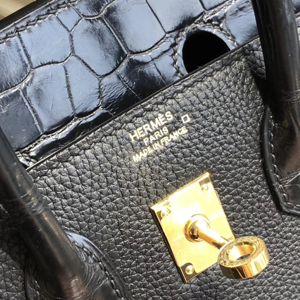 Hermes Birkin 30 Bag Limited Edition Patchwork Black Alligator