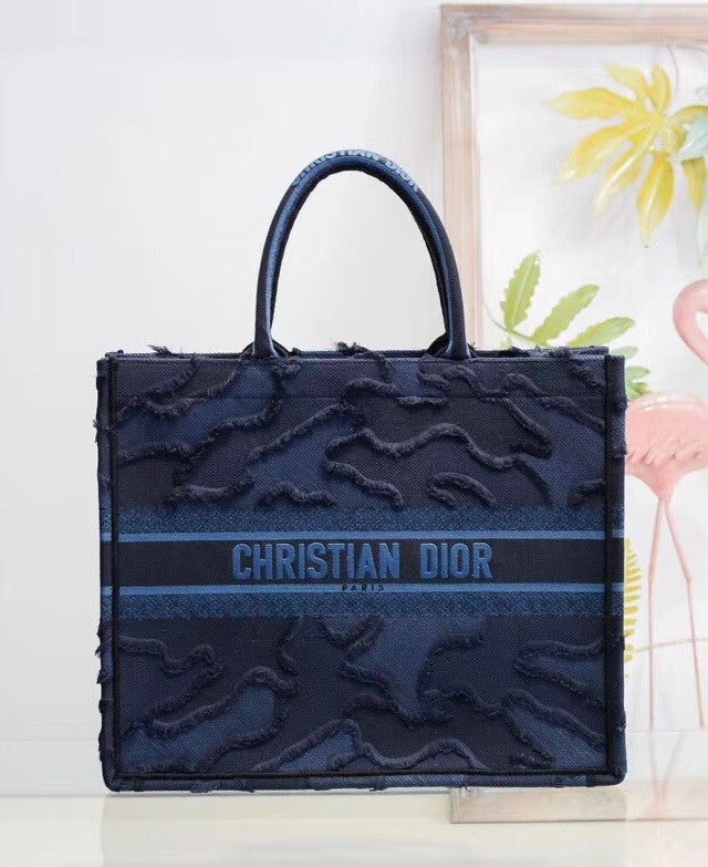 Christian Dior Blue  DIOR BOOK TOTE CAMOUFLAGE EMBROIDERED CANVAS BAG