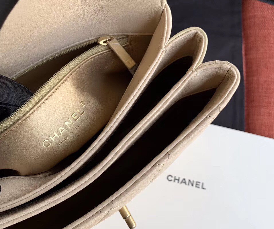 Chanel Flap Bag With Top Handle Cream AS1174