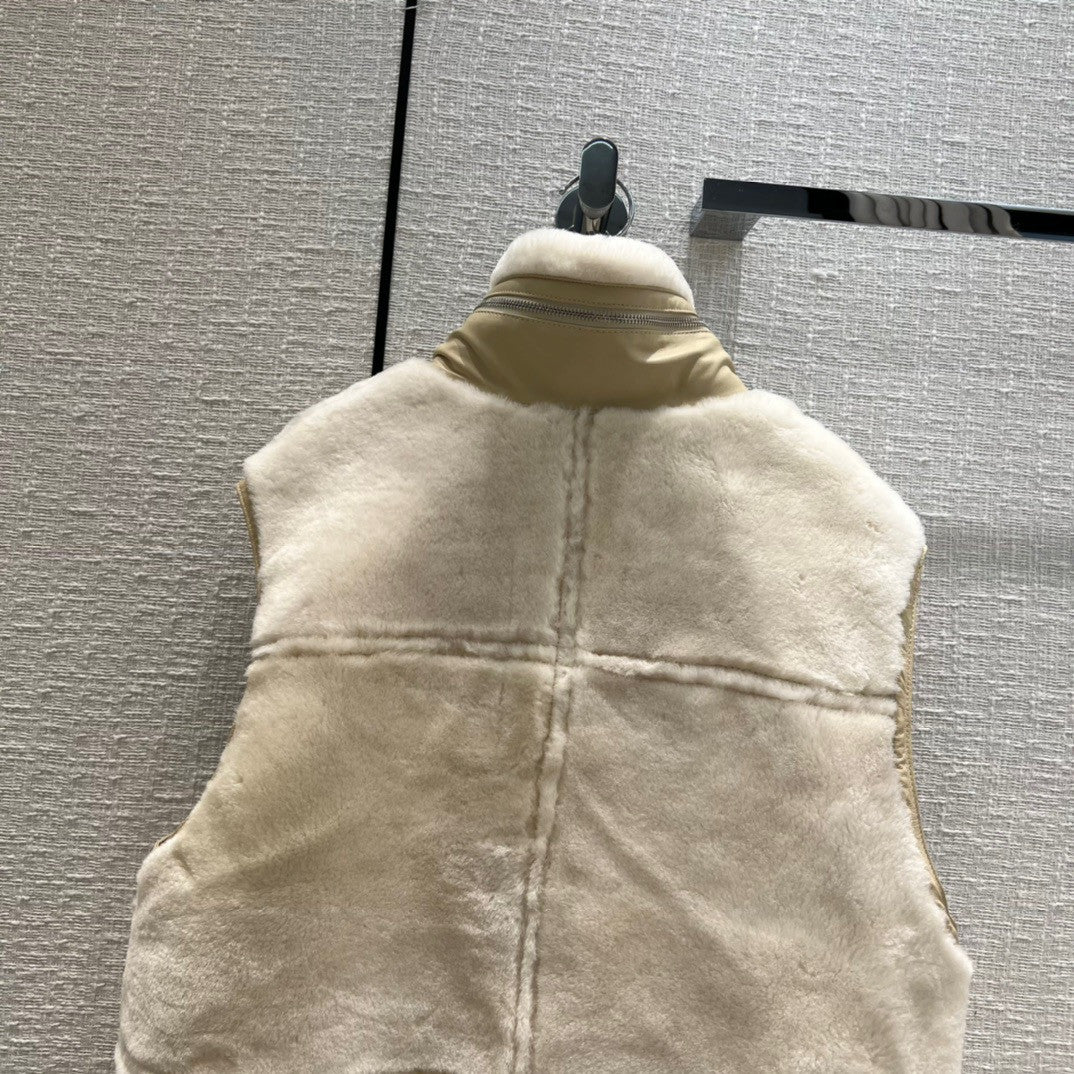 Hermès Reversible long leather vest Ivory
