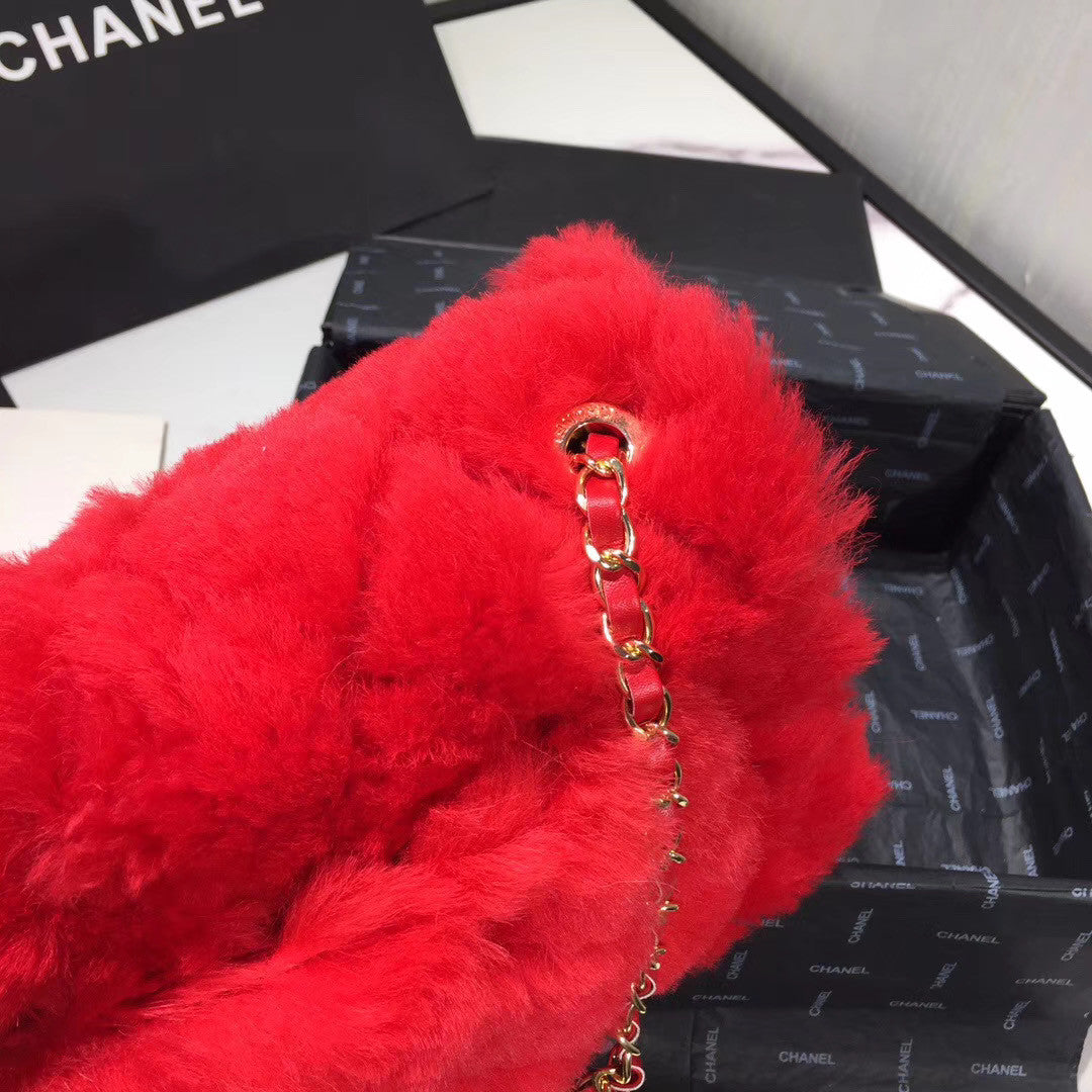 Chanel Shearling Lambskin Flap Bag Red