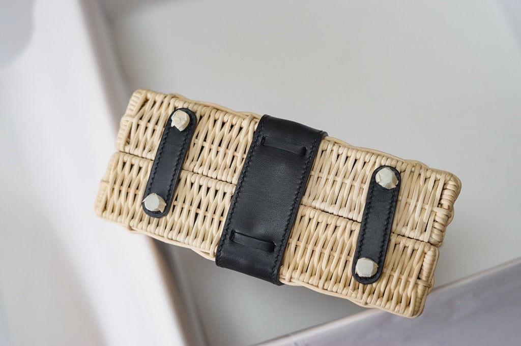 HERMES KELLY 20 MINI PICNIC BLACK SWIFT PALLADIUM HARDWARE