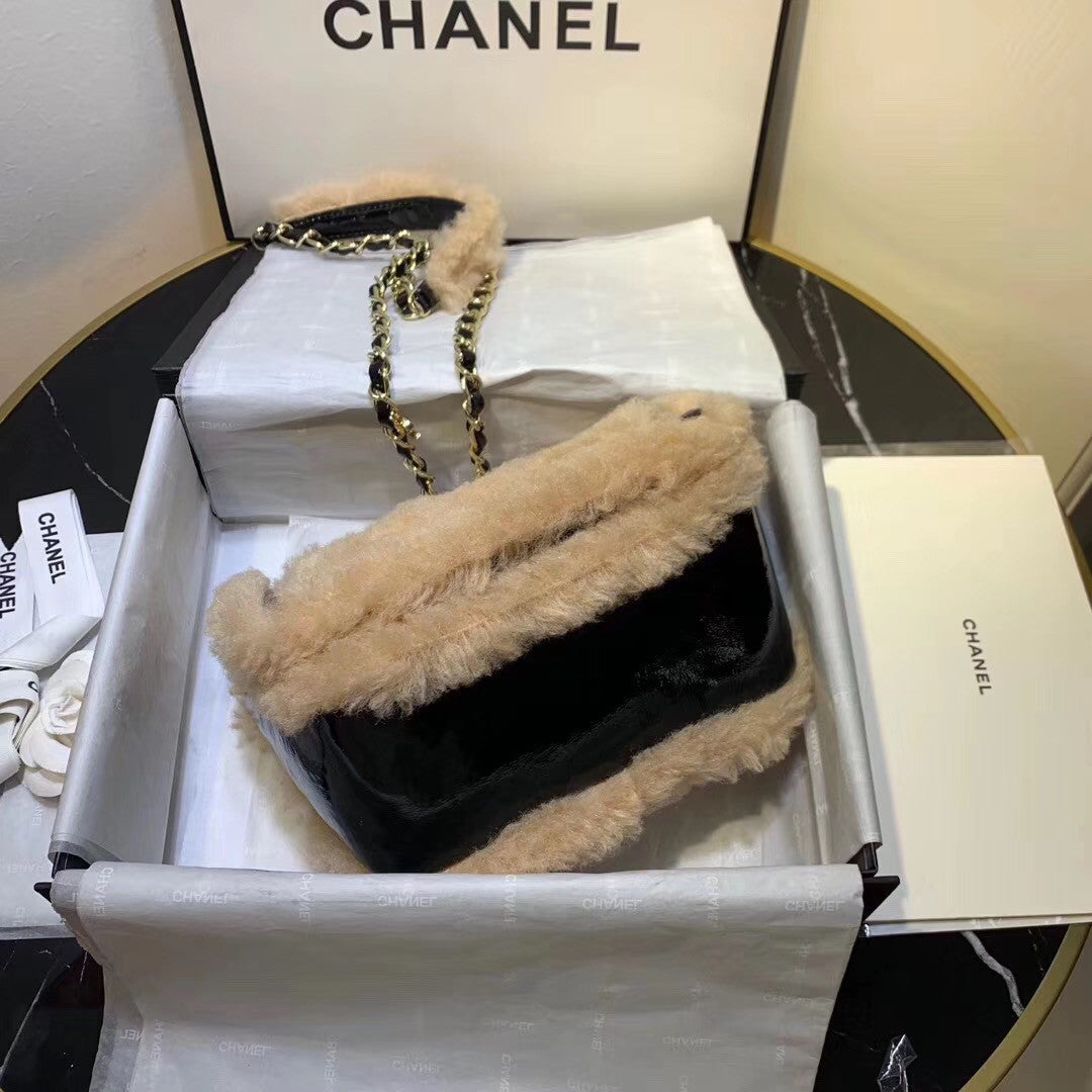 Chanel Shiny Crumpled Flap Bag Balck & Beige