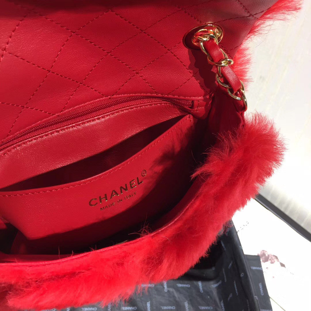 Chanel Small Shearling Lambskin Flap Bag Bright Red
