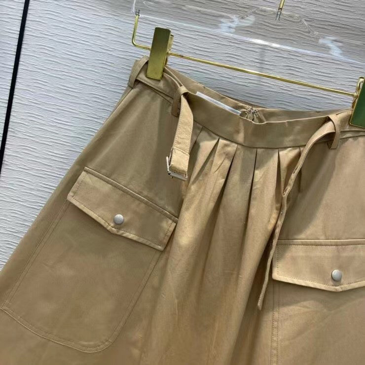 Christian Dior BELTED MID-LENGTH SKIRT Beige Technical Cotton Gabardine