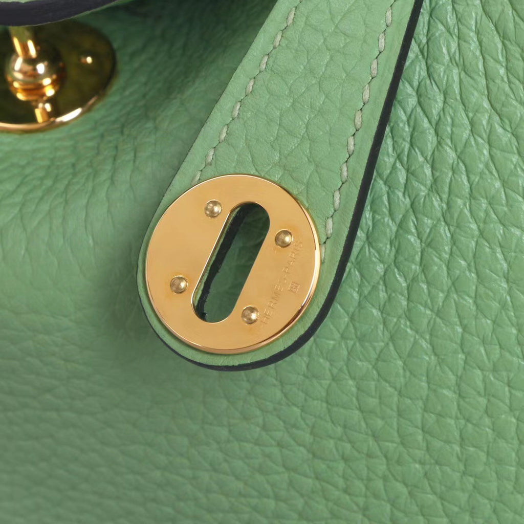 Hermes Mini Lindy 20cm Bag 3I Vert Criquet Togo Leather Gold Hardware