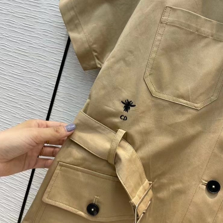 Christian Dior SHORT-SLEEVED BELTED JACKET Beige Cotton Gabardine