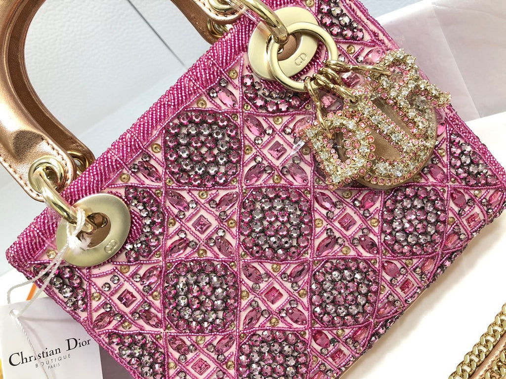 Christian Dior Limited Edition Small Pink Lady Dior bag with crystal and embroidered beads
