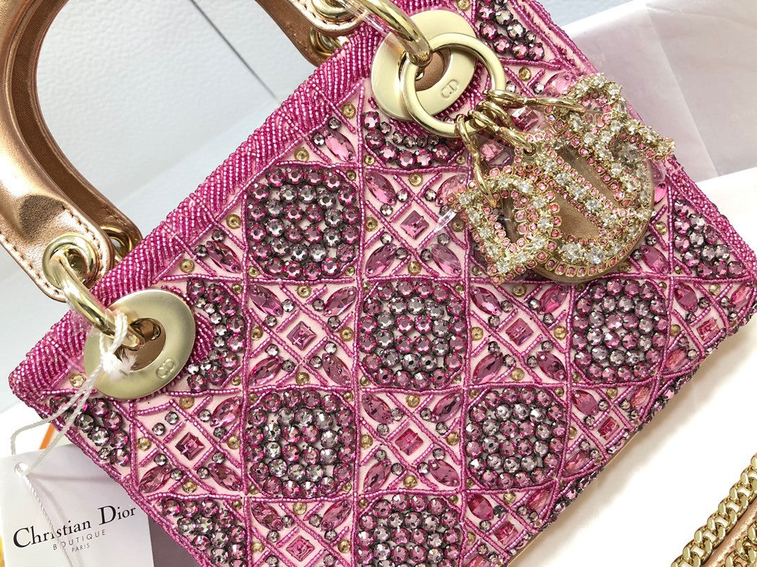 Christian Dior Limited Edition Small Pink Lady Dior bag with crystal and embroidered beads