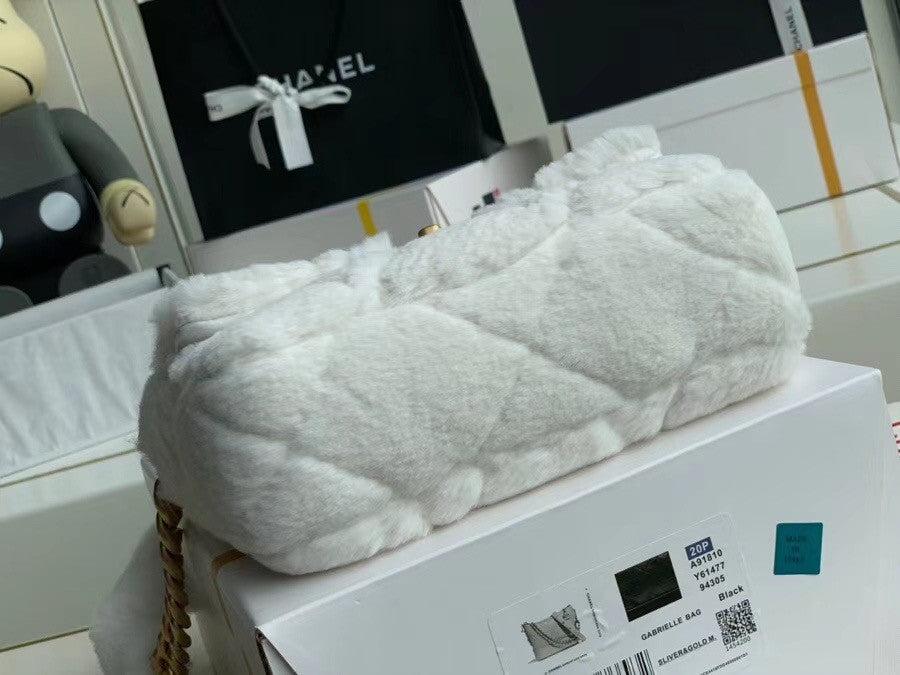 Chanel Shearling Lambskin Flap Bag White