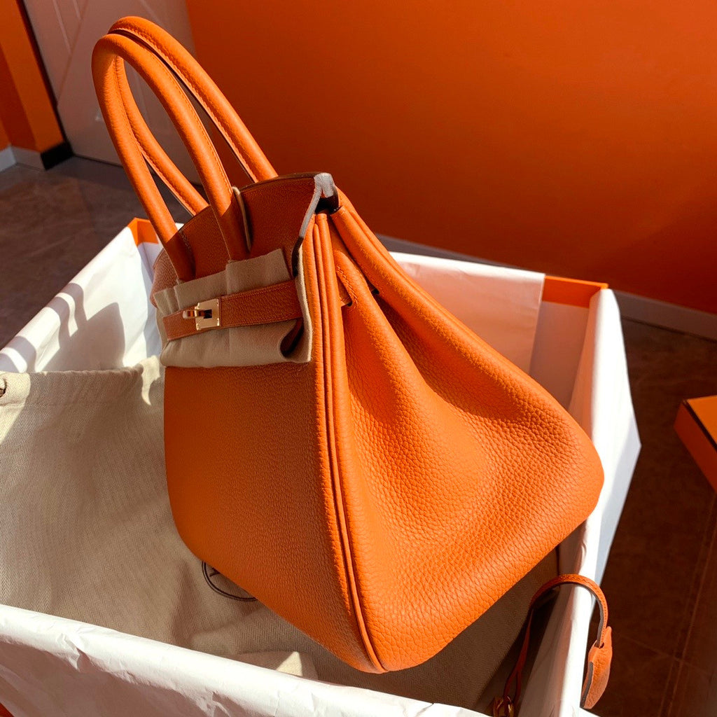 Hermes Orange Birkin Bag 30cm Togo Leather Gold Hardware