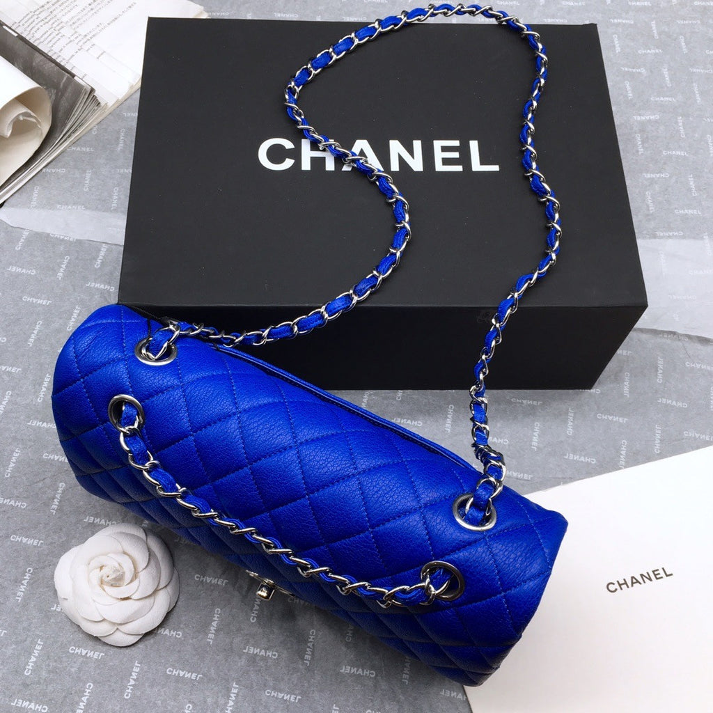 CHANEL 1112 Classic Flap Bag  Blue Deerskin Medium Silver HW