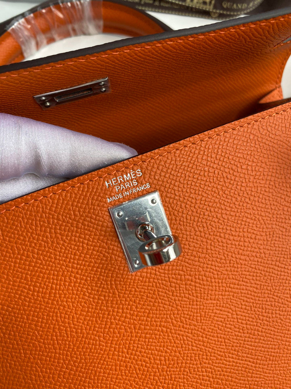 HERMES KELLY 28 SELLIER ORANGE EPSOM PALLADIUM HARDWARE