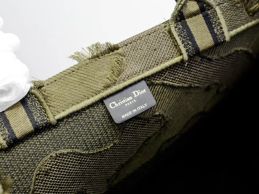 Christian Dior GREEN DIOR BOOK TOTE CAMOUFLAGE EMBROIDERED CANVAS BAG
