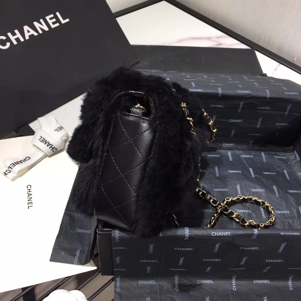 Chanel Small Shearling Lambskin Flap Bag Black