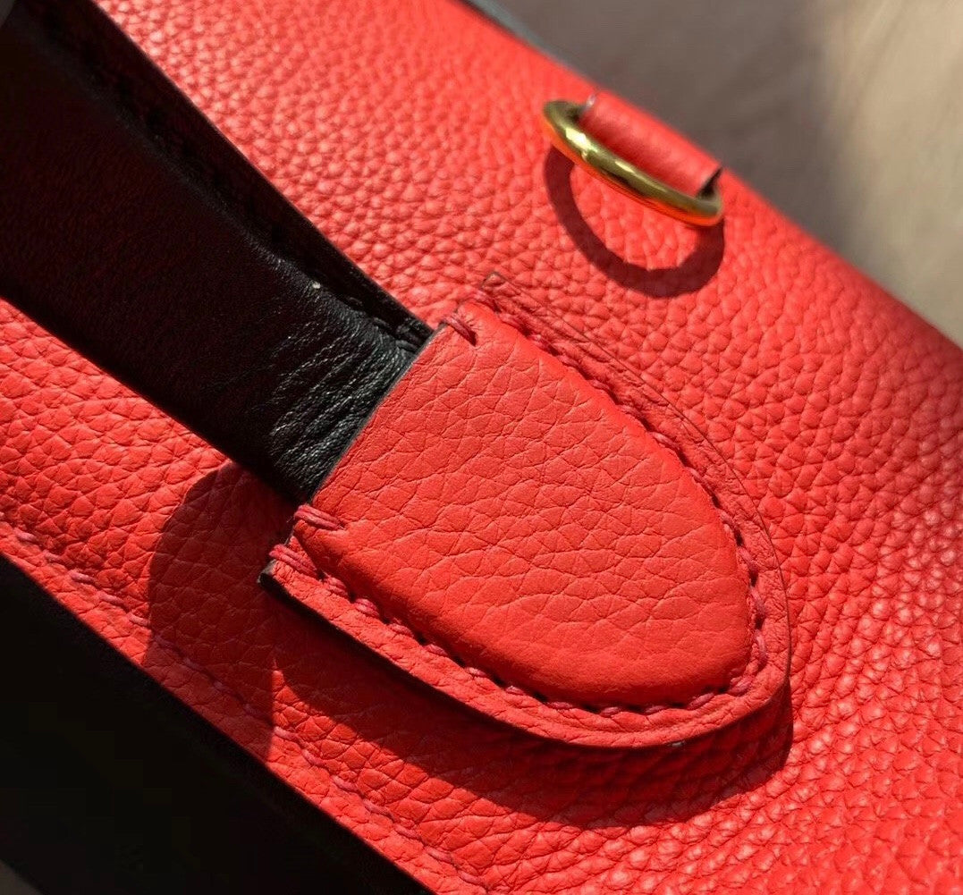 Hermes Kelly 24/24  Black & S5 Rouge Tomate  Swift & Togo Leather with Gold Hardware