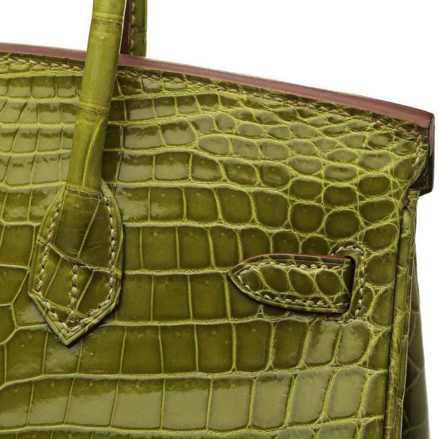 Hermes K6 Granny/GreenBirkin 30 in Porosus  Crocodile with Gold hardware