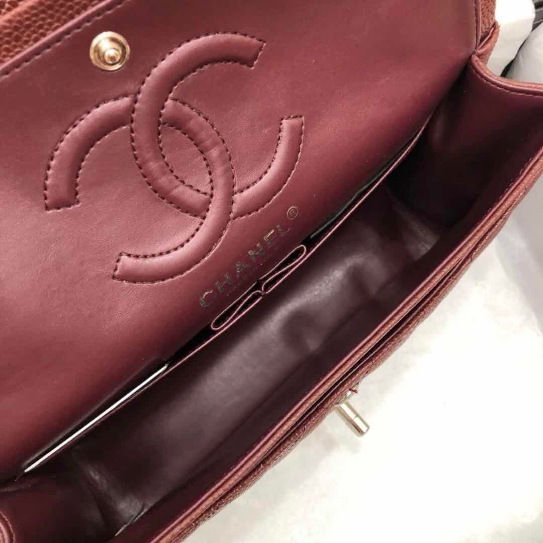 CHANEL Bordeaux Caviar Leather Classic Double Flap 2.55 Shoulder Bag Silver HW 2021