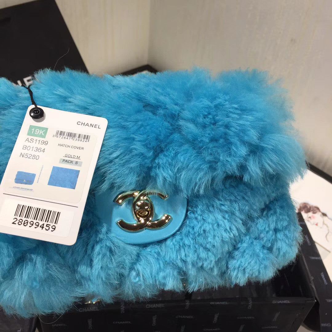 Chanel Small Shearling Lambskin Flap Bag Blue