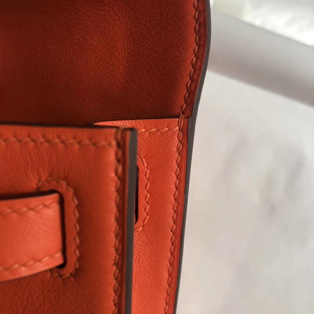 HERMES KELLY CUT CLUTCH BAG ORANGE SWIFT GOLD HARDWARE