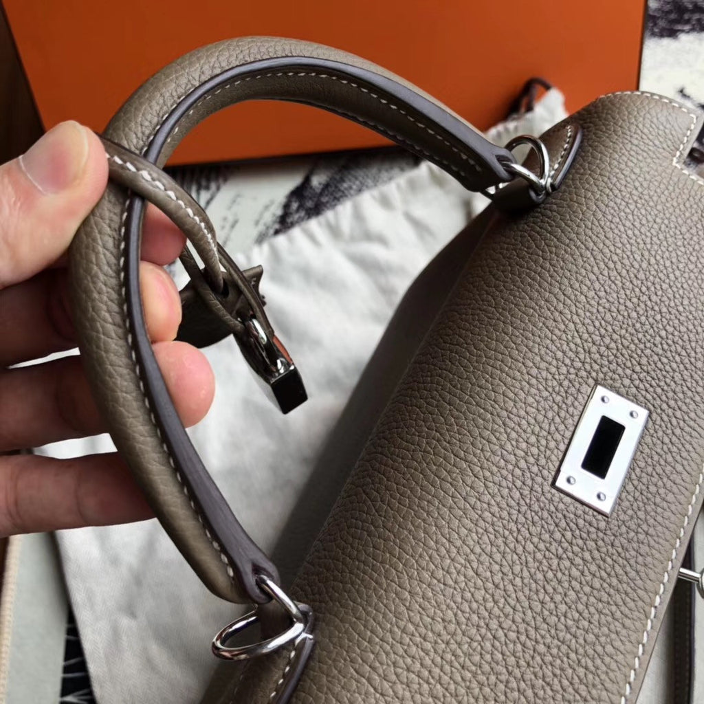 Hermes ETOUPE  Kelly 25 cm Togo Palladium  Hardware