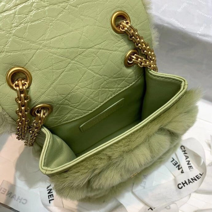 Chanel Shearling Lambskin Mini 2.55 Handbag Green