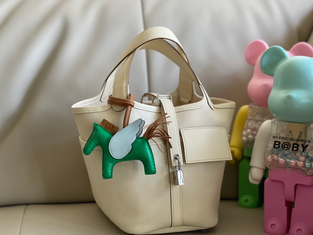 Hermès Picotin Cargo 18 Cream Swift and Toile Canvas Palladium Hardware