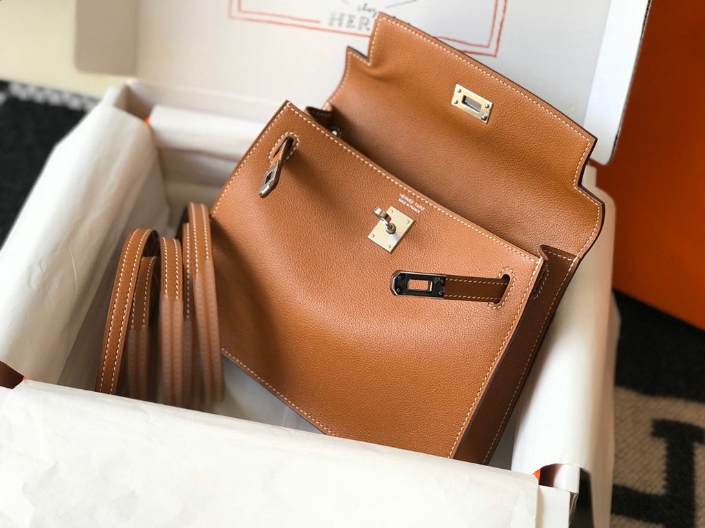 Hermes Gold Kelly Danse Bag Evercolour Leather Palladium Hardware