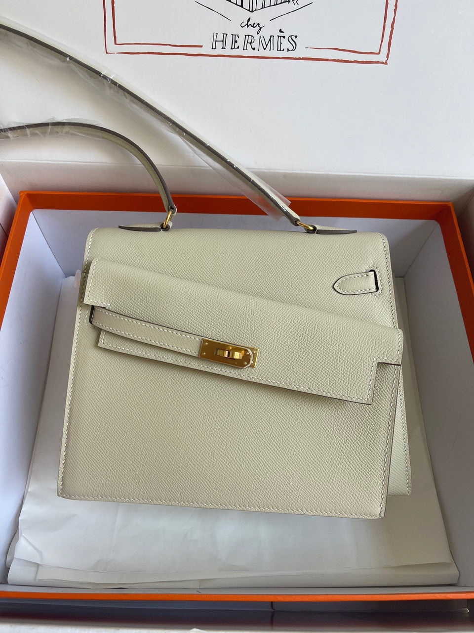 Hermes Kelly Sellier 20 en Desordre Craie