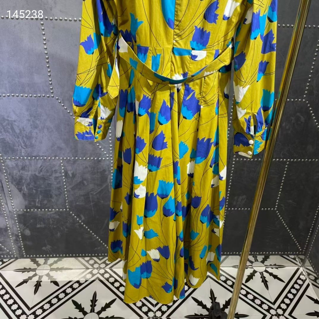 Gucci Tulip print cotton linen dress