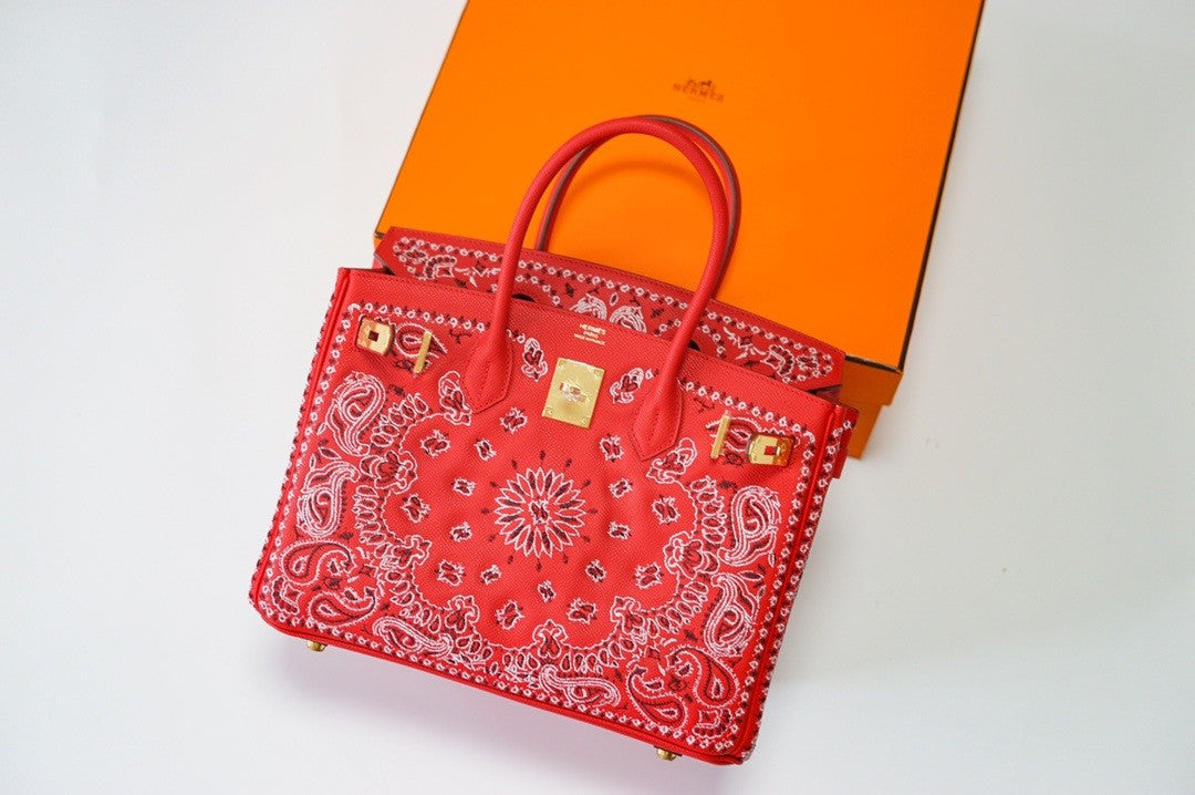 Hermes x Jay Ahr Special Edition custom-embroidering  Red Birkin Bag 30cm Epsom Leather Gold Hardware [Carry by Kylie Jenner, Cardi B]