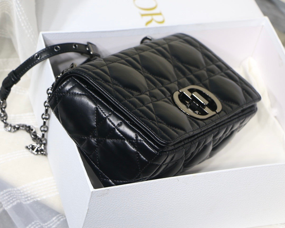 Christian Dior MEDIUM DIOR CARO BAG Black Quilted Macrocannage Calfskin