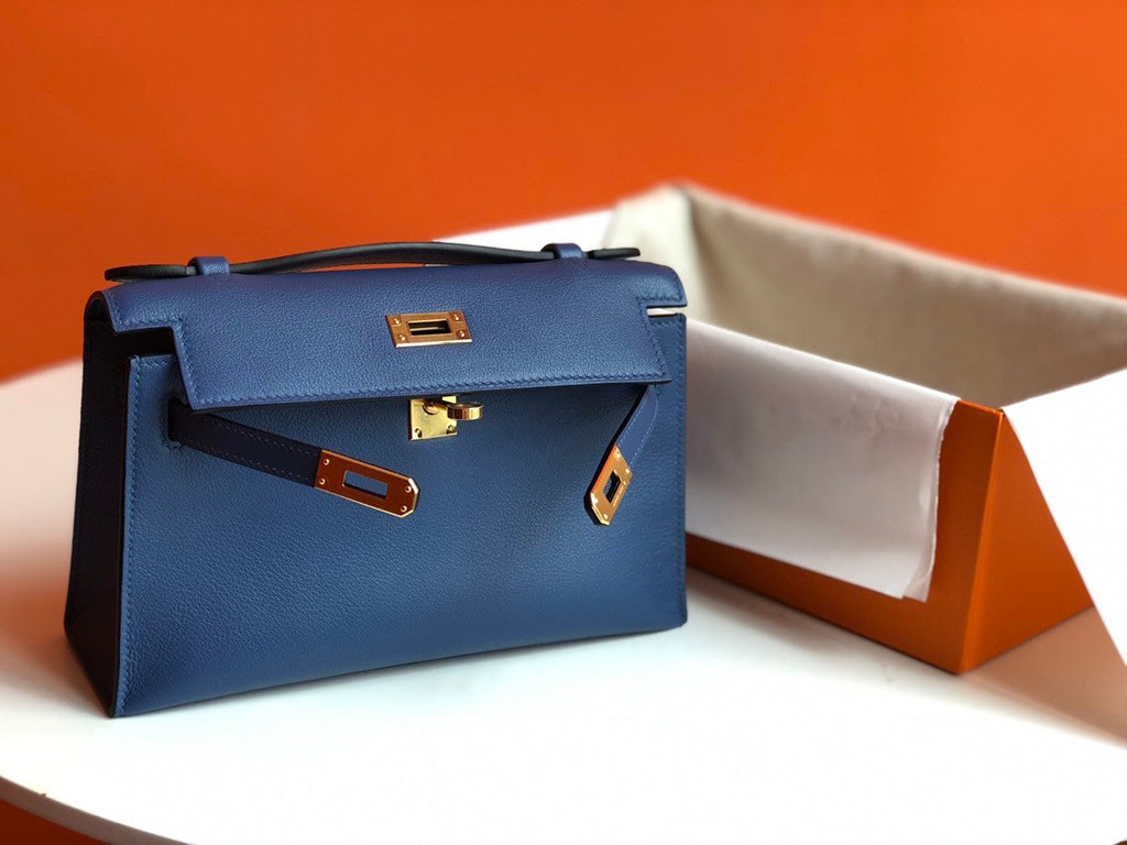 Hermès  7E BLUE BRIGHTON Kelly Mini Swift Gold Hardware